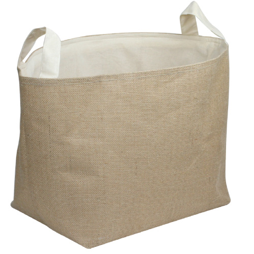 Burlap Storage Basket with Natural Cotton Lining  - 13" x 11" x 8 1/4"