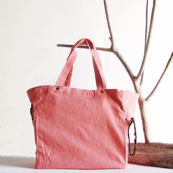 Coral Red Washed Canvas Tote Bag - 11.8" x 11.8" x 5.9"