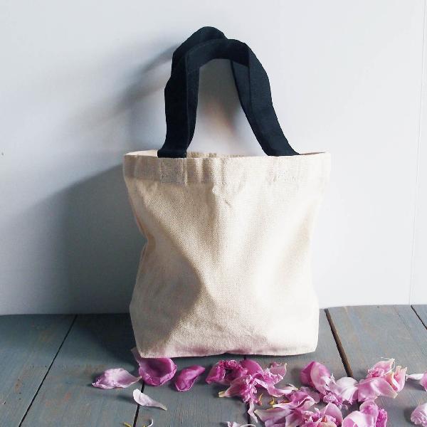 Small Cotton Canvas Tote Black Handles