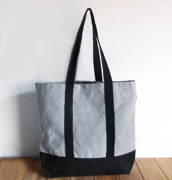 Gray Recycled Canvas Tote with Black Band  - 18"W x 15"H x 5 3/4" Gusset