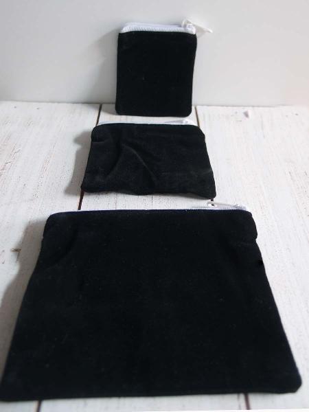 Black Velvet Zippered Bag with White Zipper 5" x 4" - 5" x 4"