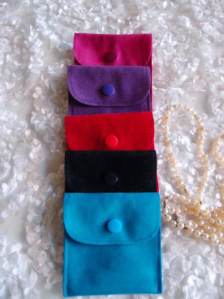 Velvet Flapover Jewelry Pouch with Snap Fastener - 3" x 3"