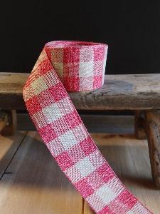 Red and Natural Check Faux Linen Ribbon   - 1.5" x 10yd 