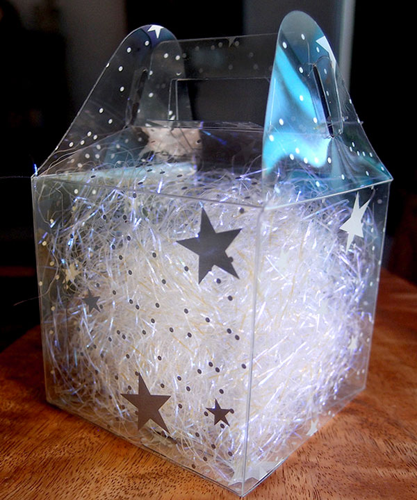 Clear Square Box with Silver Stars and Gabled Handle