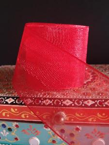 Red Sheer Ribbon with Wired Edge