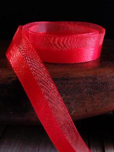 Red Satin and Sheer Ribbon  - 7/8" x 50y