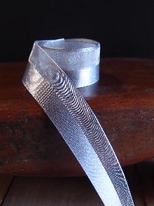 Silver Satin and Sheer Ribbon - 7/8" x 50y