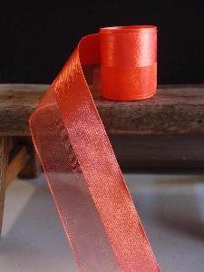 Orange Satin and Sheer Ribbon  - 1.5" x 50y