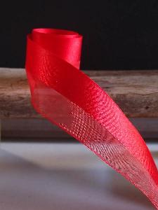 Red Satin and Sheer Ribbon  - 1.5" x 50y