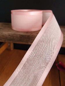 Pink Faux Linen Ribbon with Satin Edge