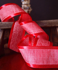 Red Faux Linen Ribbon with Satin Edge