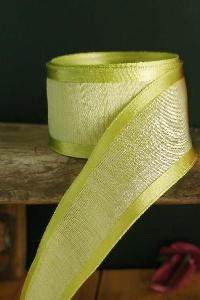 Pear Green Faux Linen Ribbon with Satin Edge