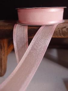 Pink Faux Linen Ribbon with Satin Edge 5/8"  - 5/8" x 25Y