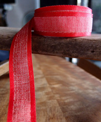 Red Faux Linen Ribbon with Satin Edge