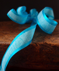 Turquoise Faux Linen Ribbon with Satin Edge