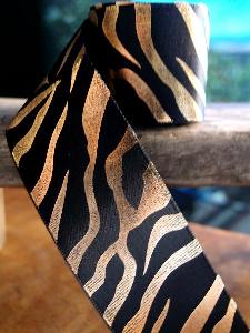 Gold Metallic Zebra Print on Black Satin Ribbon