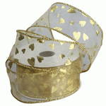 Gold Sheer Wired Ribbon with Hearts - 1 1/2" x 10y
