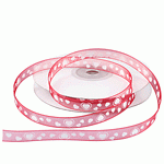 Red Sheer Ribbon with White Hearts - 3/8" x 25y