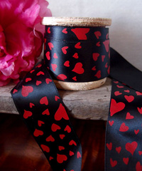 Black Satin Ribbon with Red Hearts