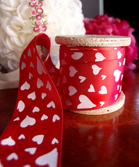 Red Satin Ribbon with White Hearts