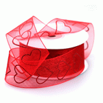Red Sheer 1.5 inch Valentine Hearts Ribbon - 3 rolls minimum