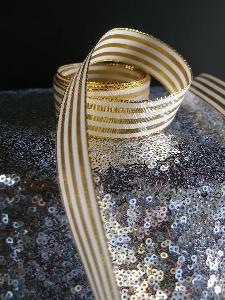 Gold & Ivory Metallic Striped Ribbon - 7/8" x 25 yards