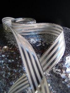 Silver & Ivory Metallic Striped Ribbon - 7/8" x 25 yards