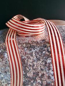 Red & Ivory Metallic Striped Ribbon - 7/8" x 25 yards