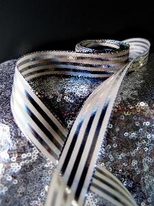 Platinum & Ivory Metallic Striped Ribbon - 7/8" x 25 yards