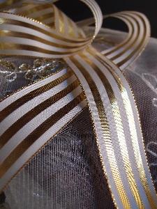 Gold & Ivory Metallic Striped Ribbon - 1 1/2" x 25 yards