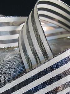 Silver & Ivory Metallic Striped Ribbon - 1 1/2" x 25 yards