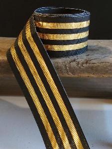 Black & Gold Metallic Striped Ribbon - 1 1/2" x 25 yards