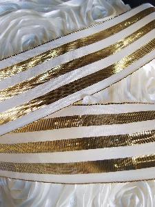 Gold & Ivory Metallic Striped Ribbon - 2 1/2" x 10 yards
