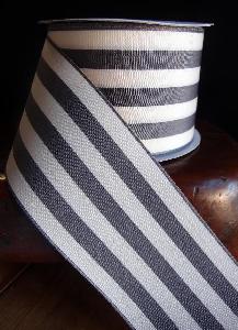 Gray & Ivory Woven Striped Ribbon 2 1/2"  - 2 1/2" x 10Y