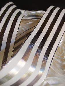 Platinum & Ivory Metallic Striped Ribbon - 2 1/2" x 10 yards