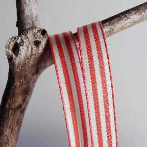 Coral and Ivory Striped Ribbon 5/8"  - 5/8" x25y