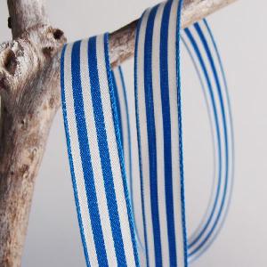 Blue and Ivory Striped Ribbon 5/8"  - 5/8" x 25yd