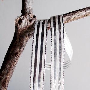 Metallic Silver and Ivory Striped Ribbon 5/8"  - 5/8" x 25yd