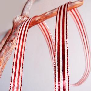 Metallic Red and Ivory Striped Ribbon 5/8"  - 5/8" x 25yd