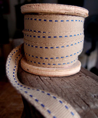 Faux Burlap Blue Saddle Stitch Ribbon