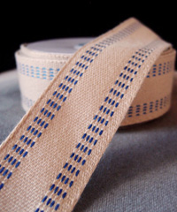 Faux Burlap Webbing with Blue Stitching