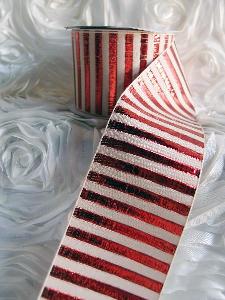 Red Metallic Candy Striped Ribbon - 2½"W x 10Y