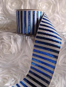 Royal Blue Metallic Candy Striped Ribbon - 2 ½"W x 10Y  