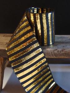 Black and Gold Metallic Candy Striped Ribbon - 2 ½"W x 10Y