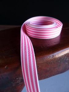 Pink & White Seersucker Striped Grosgrain - Pink & White Striped