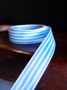 Blue & White Seersucker Striped Grosgrain - Blue & White Striped