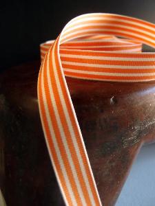 Orange & Ivory Seersucker Striped Grosgrain - Orange & Ivory Striped