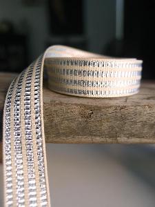 Metallic Silver & Ivory Seersucker Striped Grosgrain Ribbon 5/8" - 5/8" x 25Y