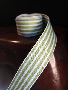 Kiwi & White Seersucker Striped Grosgrain - Kiwi & White Striped