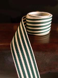 Green & Ivory Seersucker Striped Grosgrain - Green & Ivory Striped
